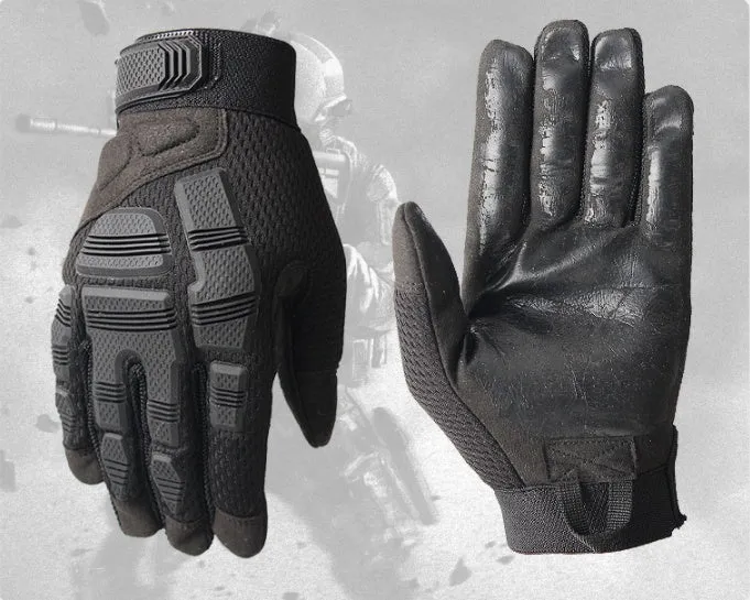 Outdoor sports tactical gloves in nylon, available in black colour with mitten-style cut for camping and hiking