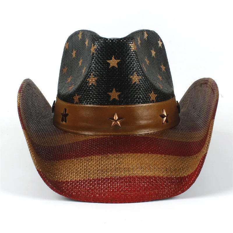 Cowboy sun hat in grey with curling brim and high-top design, made of woven grass