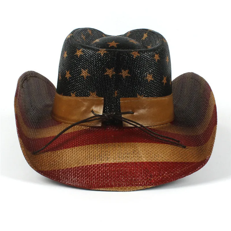 Cowboy sun hat in grey with curling brim and high-top design, made of woven grass