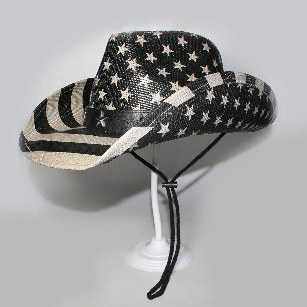 Cowboy sun hat in grey with curling brim and high-top design, made of woven grass