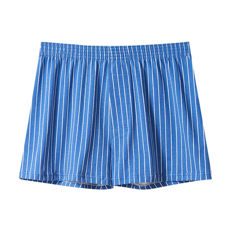 Plus-sized cotton men's boxer briefs in black stripes, mid waist, sizes L to 6XL