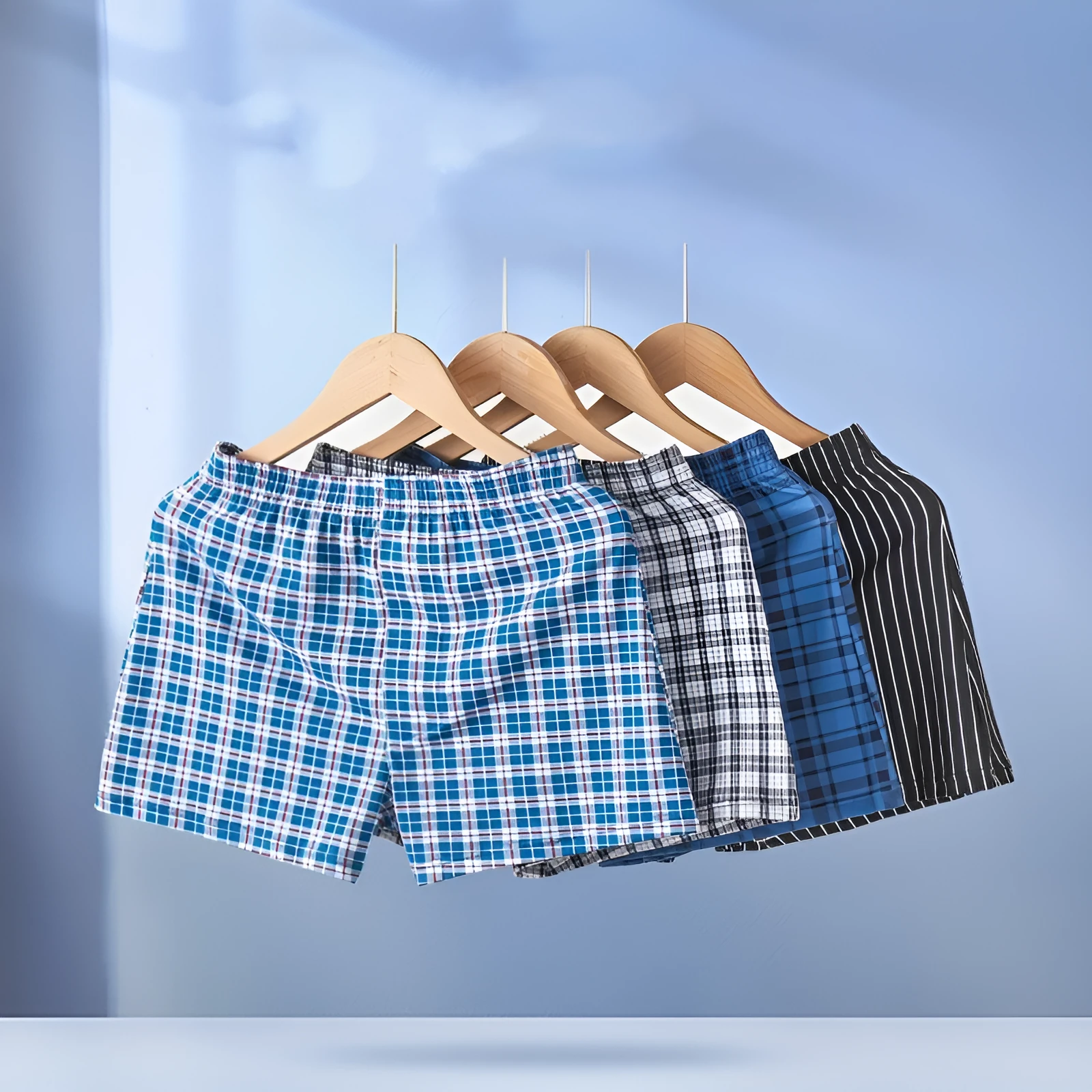 Plus-sized cotton men's boxer briefs in black stripes, mid waist, sizes L to 6XL