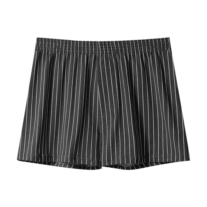 Plus-sized cotton men's boxer briefs in black stripes, mid waist, sizes L to 6XL