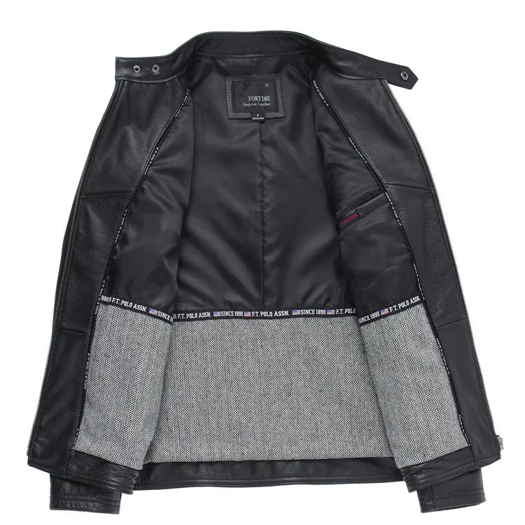 Black polyurethane leather casual jacket for men, Asian sizing available from M to 3XL