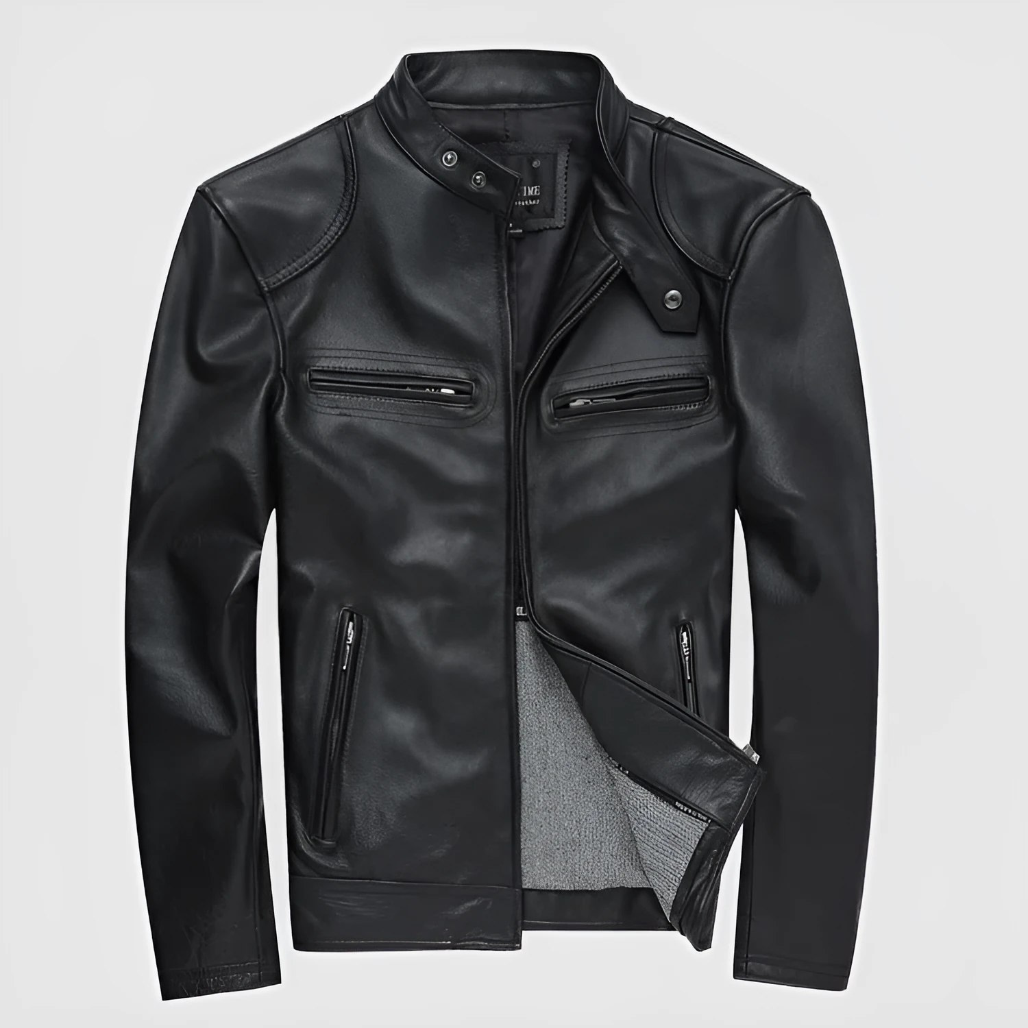 Black polyurethane leather casual jacket for men, Asian sizing available from M to 3XL