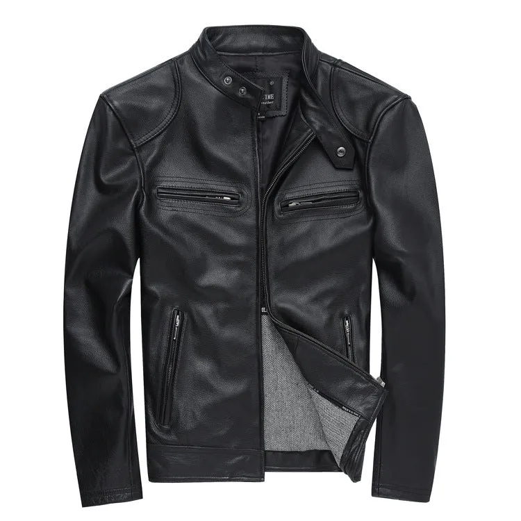 Black polyurethane leather casual jacket for men, Asian sizing available from M to 3XL