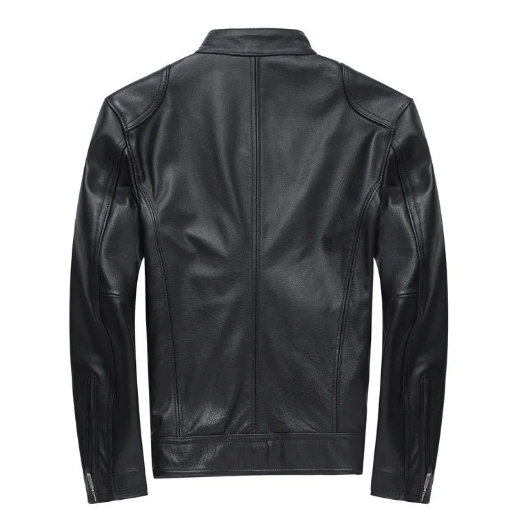 Black polyurethane leather casual jacket for men, Asian sizing available from M to 3XL