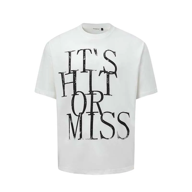 Men's blue American-style t-shirt with white letter print across chest