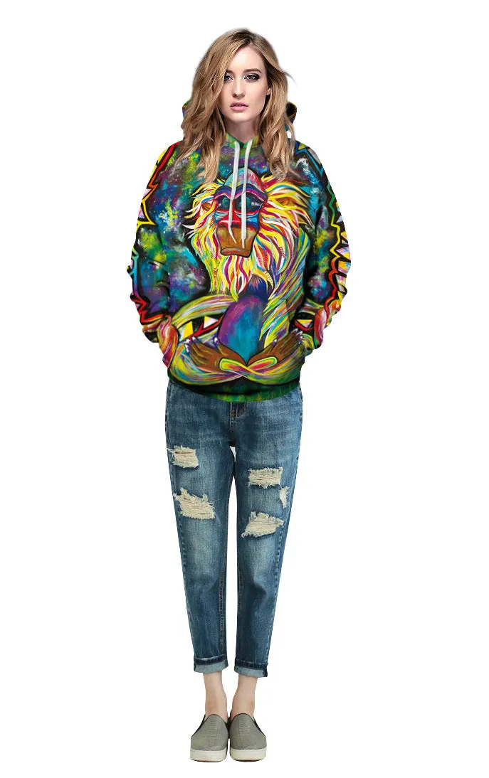 Fashion 3D print monkey hoodie for men and women, polyester, streetwear, sizes S-5XL