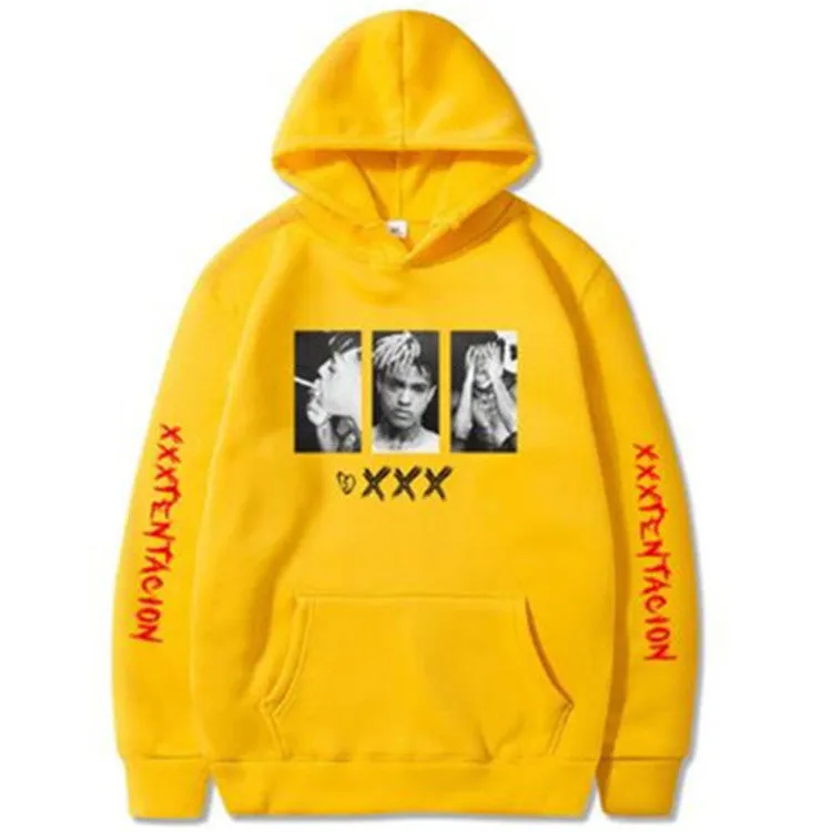 Rapper XXXTentacion hooded sweatshirt in hip hop style, long sleeves, multiple colour options, polyester fabric