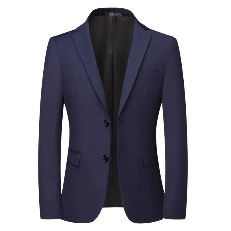 Men's casual solid colour slim fit polyester suit top jacket black long sleeves front view