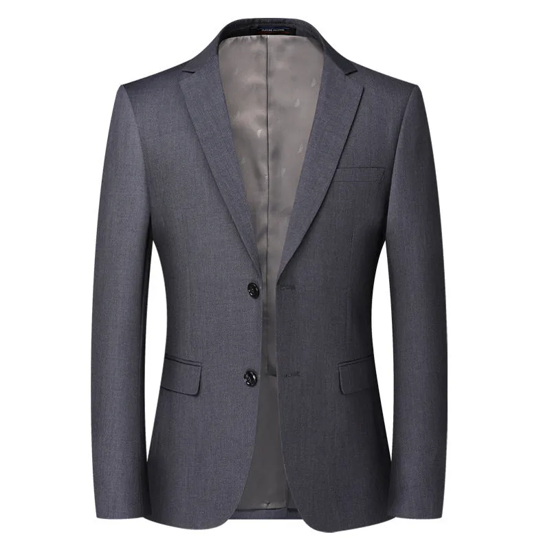 Men's casual solid colour slim fit polyester suit top jacket black long sleeves front view