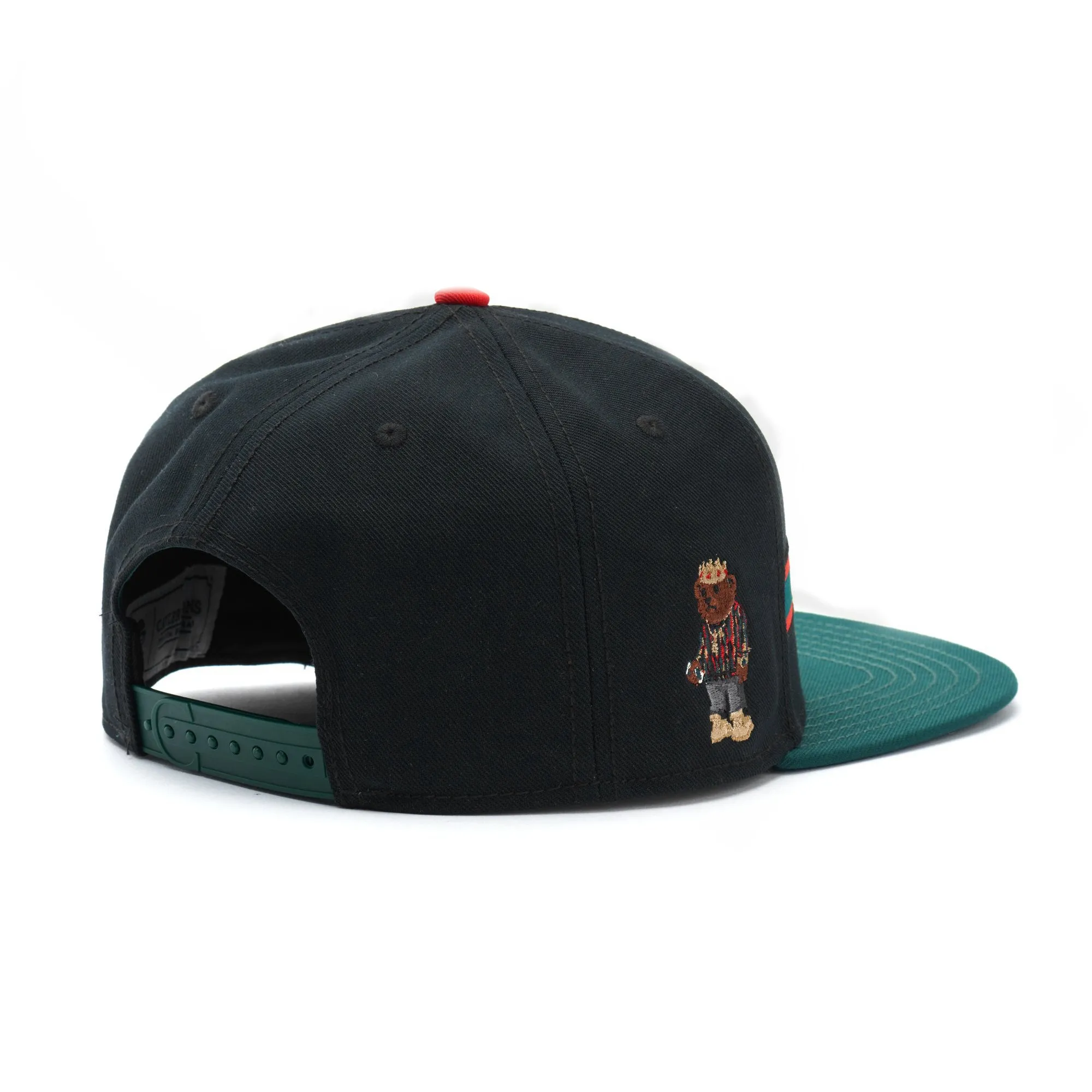Black embroidered baseball cap with dome crown and adjustable back, front view
