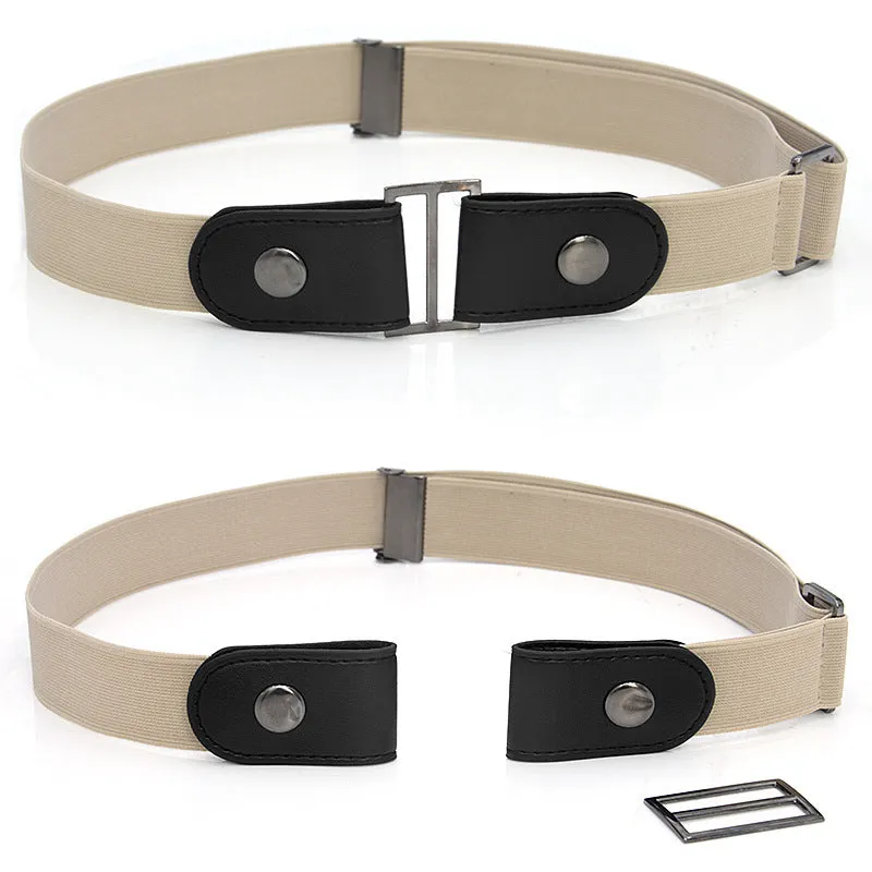 Imitation leather belt with square alloy buckle and car suture stitching on neutral background