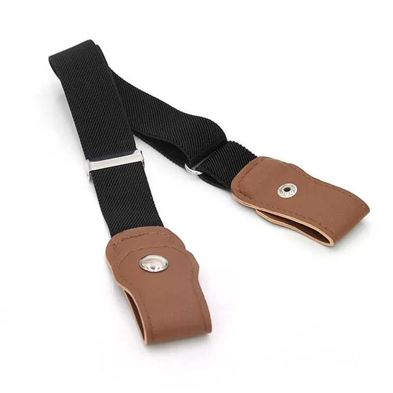 Imitation leather belt with square alloy buckle and car suture stitching on neutral background