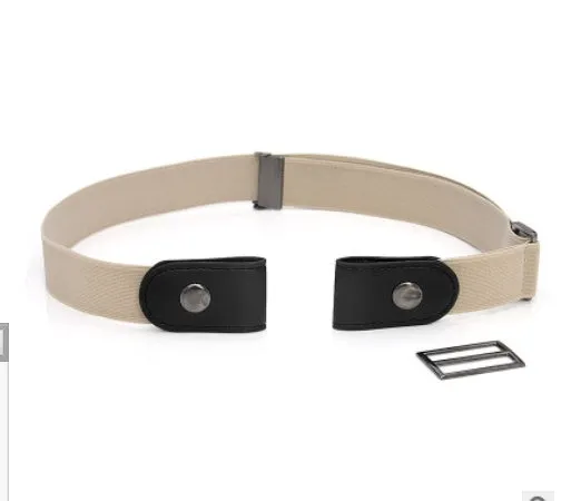 Imitation leather belt with square alloy buckle and car suture stitching on neutral background