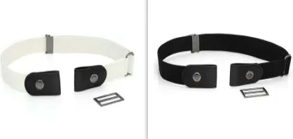 Imitation leather belt with square alloy buckle and car suture stitching on neutral background