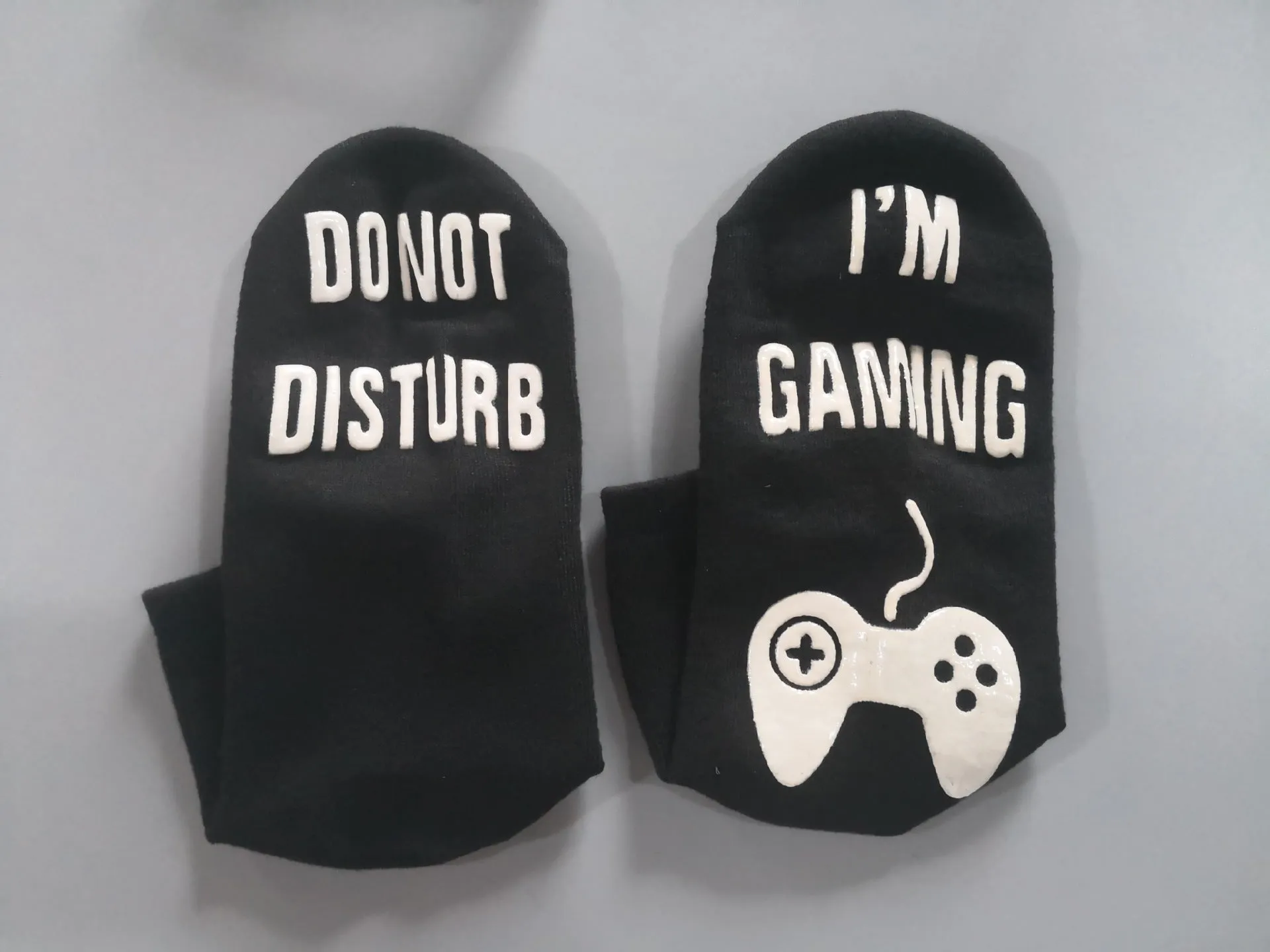 3D letter printing cotton dispensing socks in black, short tube style, 20x5cm size