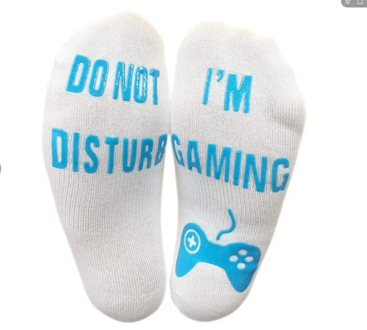 3D letter printing cotton dispensing socks in black, short tube style, 20x5cm size