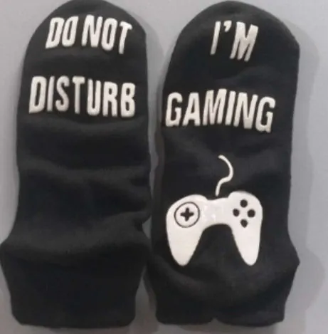 3D letter printing cotton dispensing socks in black, short tube style, 20x5cm size