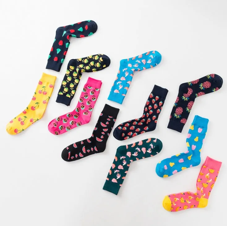 Happy fruit banana print tube socks for men women high-density cotton one size 39-43 colour options