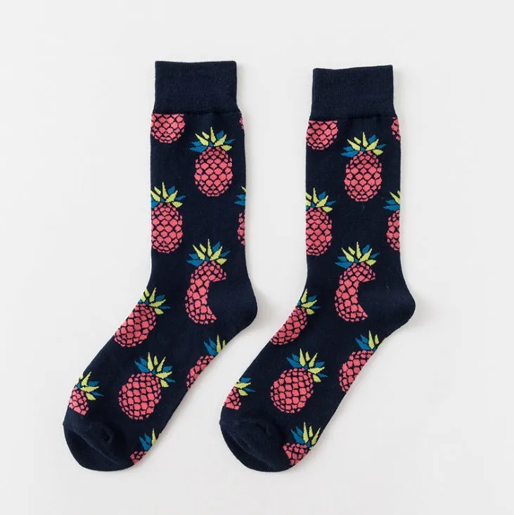 Happy fruit banana print tube socks for men women high-density cotton one size 39-43 colour options