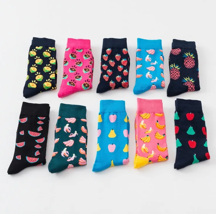 Happy fruit banana print tube socks for men women high-density cotton one size 39-43 colour options