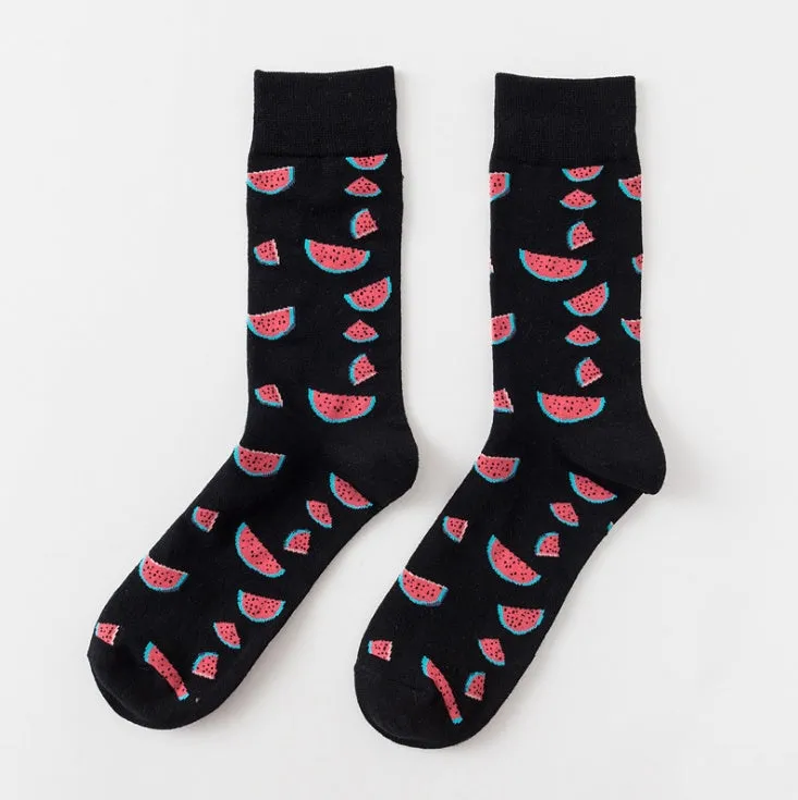Happy fruit banana print tube socks for men women high-density cotton one size 39-43 colour options