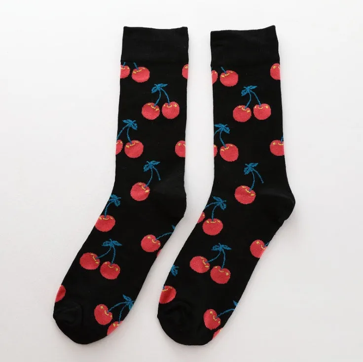 Happy fruit banana print tube socks for men women high-density cotton one size 39-43 colour options