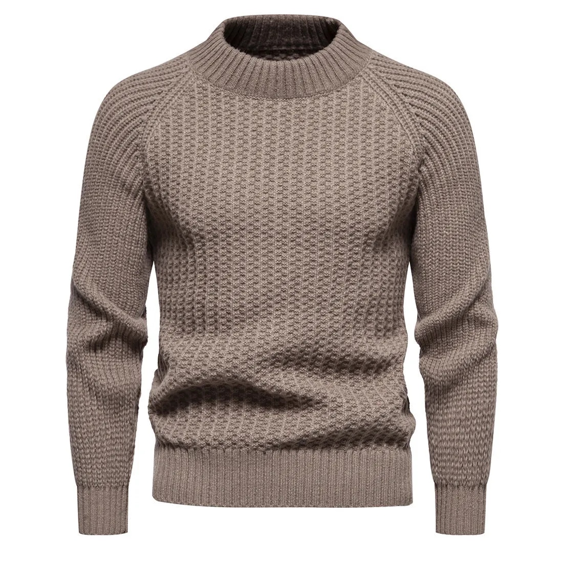 Men's casual loose fit solid colour round neck long sleeve sweater in dark gray