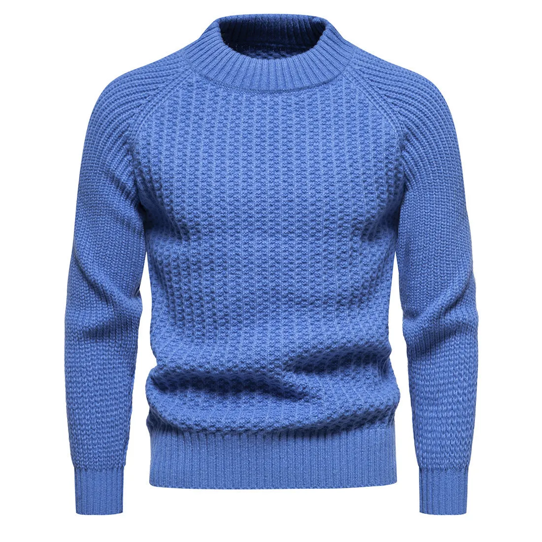 Men's casual loose fit solid colour round neck long sleeve sweater in dark gray