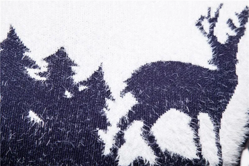 Christmas deer sweater in slim fit with colour block design in red, black, and navy blue