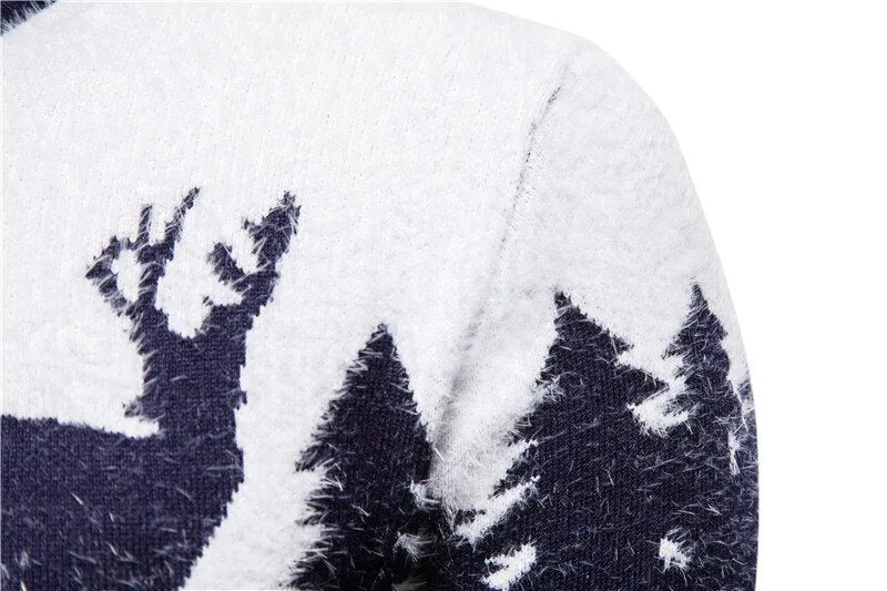 Christmas deer sweater in slim fit with colour block design in red, black, and navy blue