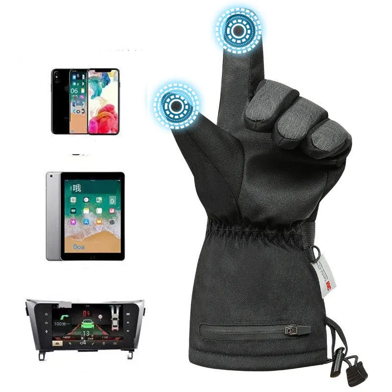 Men's and women's black nylon outdoor cycling heated gloves with batteries and charging cable