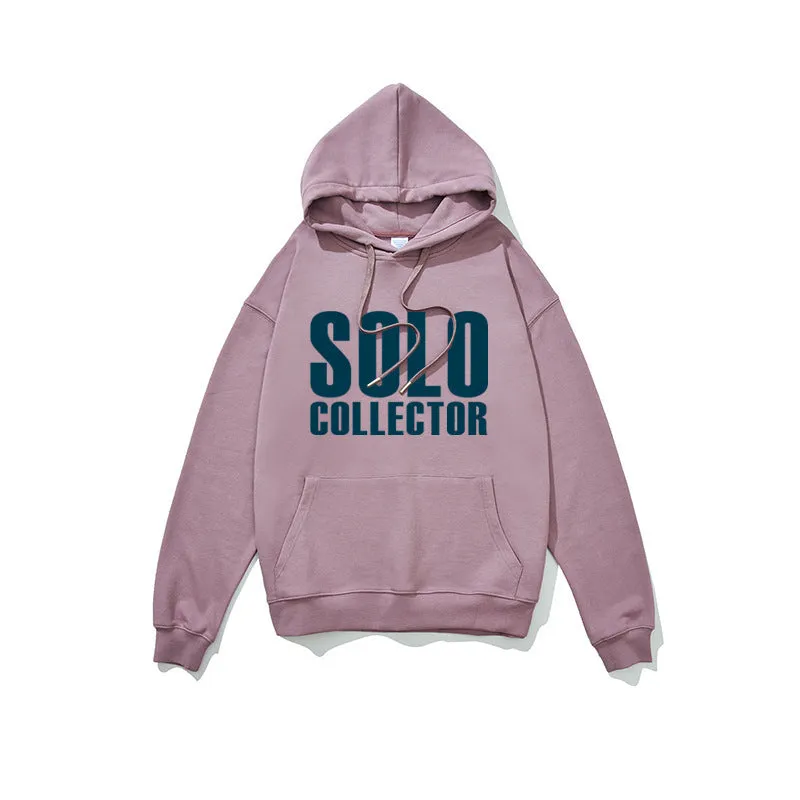 Cotton loose fit letter print hoodie for men and women, apricot colour