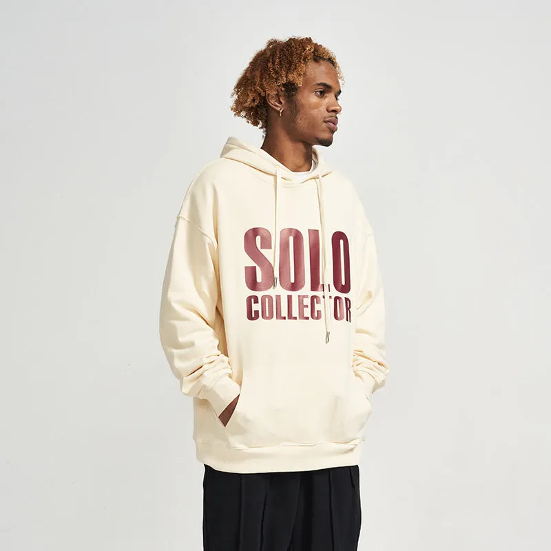 Cotton loose fit letter print hoodie for men and women, apricot colour