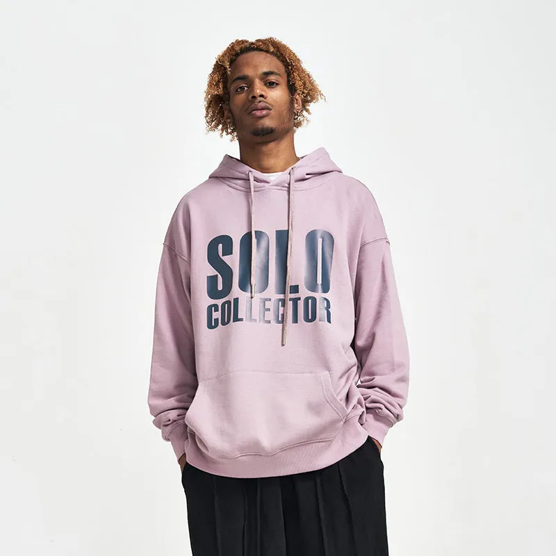 Cotton loose fit letter print hoodie for men and women, apricot colour