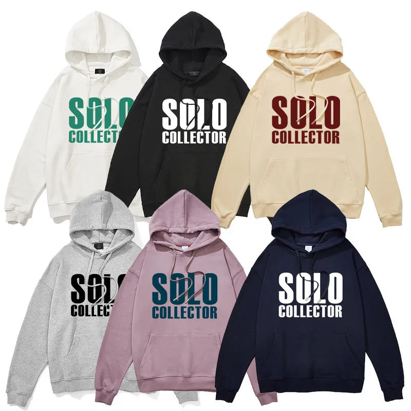 Cotton loose fit letter print hoodie for men and women, apricot colour