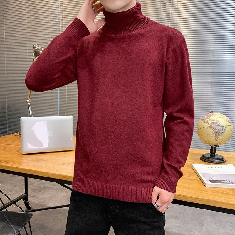Viscose blend turtleneck sweater with plus velvet lining, slim fit, lapel collar, long sleeves, ribbed hem, available in multiple colours