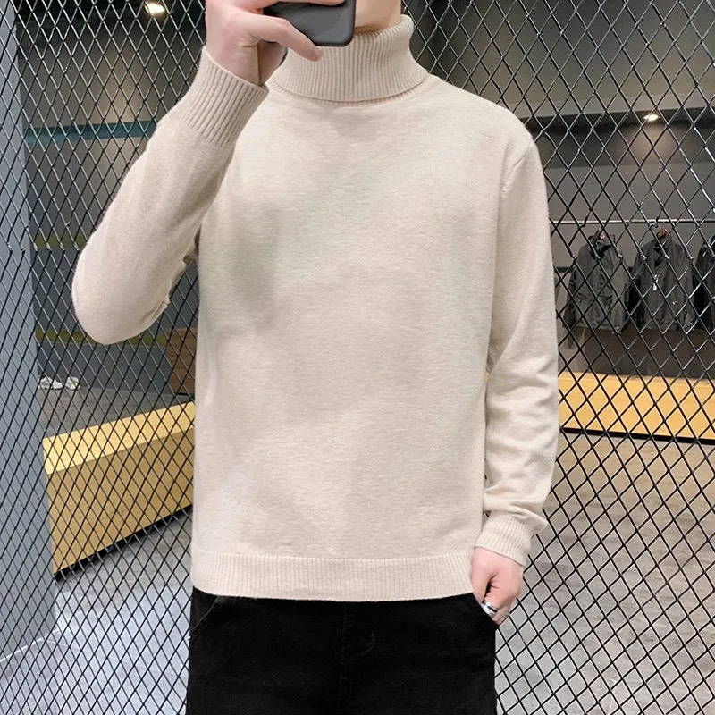 Viscose blend turtleneck sweater with plus velvet lining, slim fit, lapel collar, long sleeves, ribbed hem, available in multiple colours