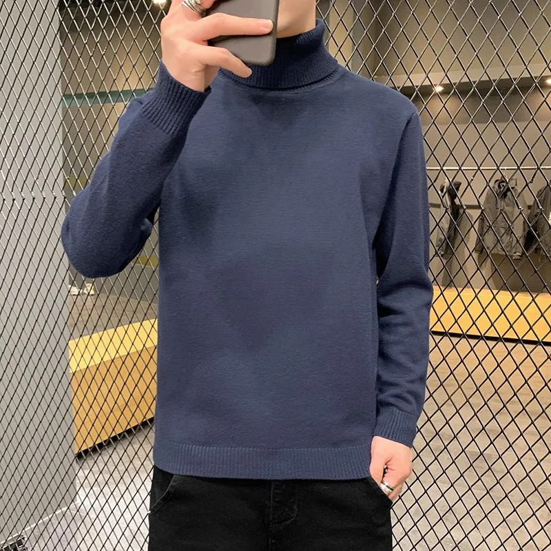 Viscose blend turtleneck sweater with plus velvet lining, slim fit, lapel collar, long sleeves, ribbed hem, available in multiple colours