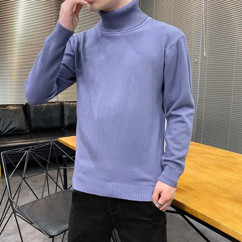 Viscose blend turtleneck sweater with plus velvet lining, slim fit, lapel collar, long sleeves, ribbed hem, available in multiple colours