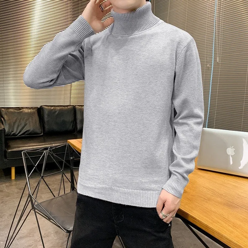 Viscose blend turtleneck sweater with plus velvet lining, slim fit, lapel collar, long sleeves, ribbed hem, available in multiple colours