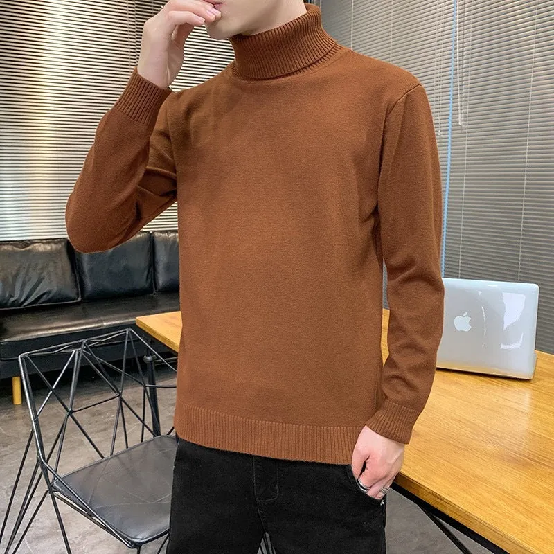 Viscose blend turtleneck sweater with plus velvet lining, slim fit, lapel collar, long sleeves, ribbed hem, available in multiple colours