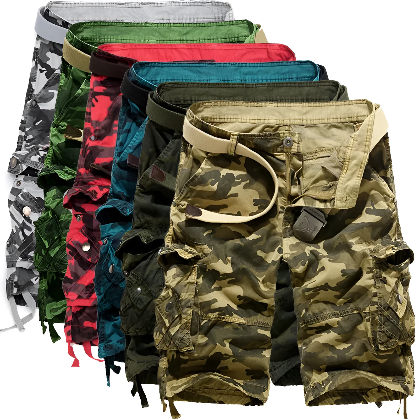 Men's loose camouflage cotton overalls in army green with multi-pocket design, size L to 6XL