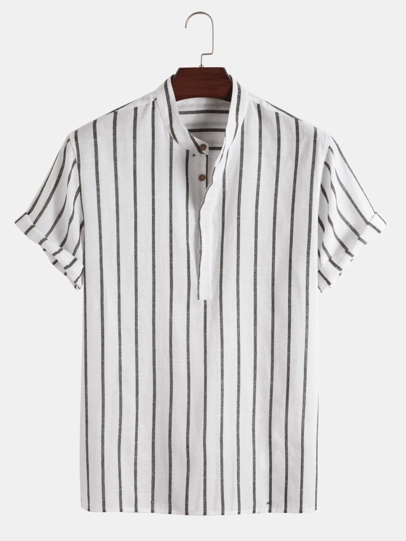 Fashion striped casual men's shirt short sleeve cotton pullover in white, red, gray, blue