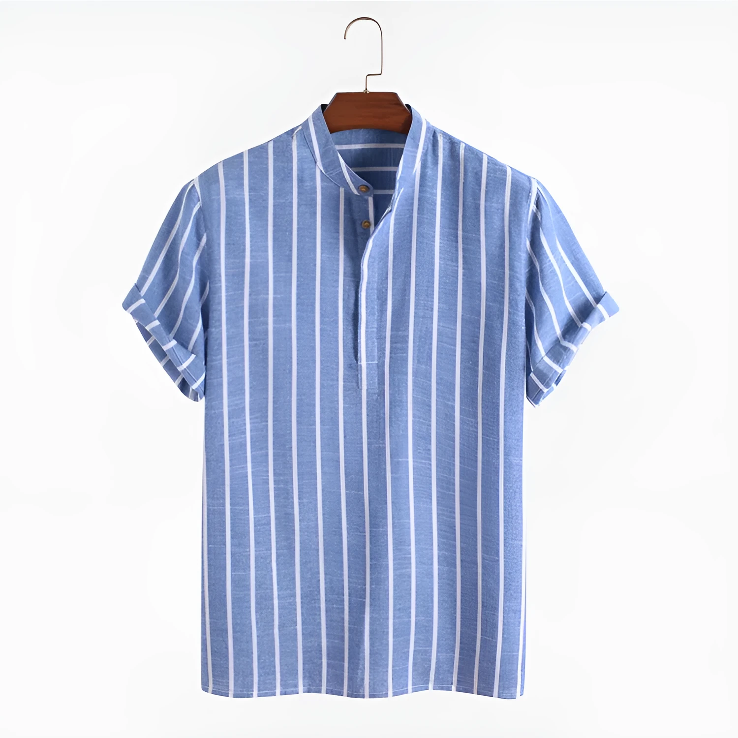 Fashion striped casual men's shirt short sleeve cotton pullover in white, red, gray, blue