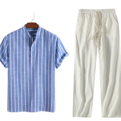 Fashion striped casual men's shirt short sleeve cotton pullover in white, red, gray, blue