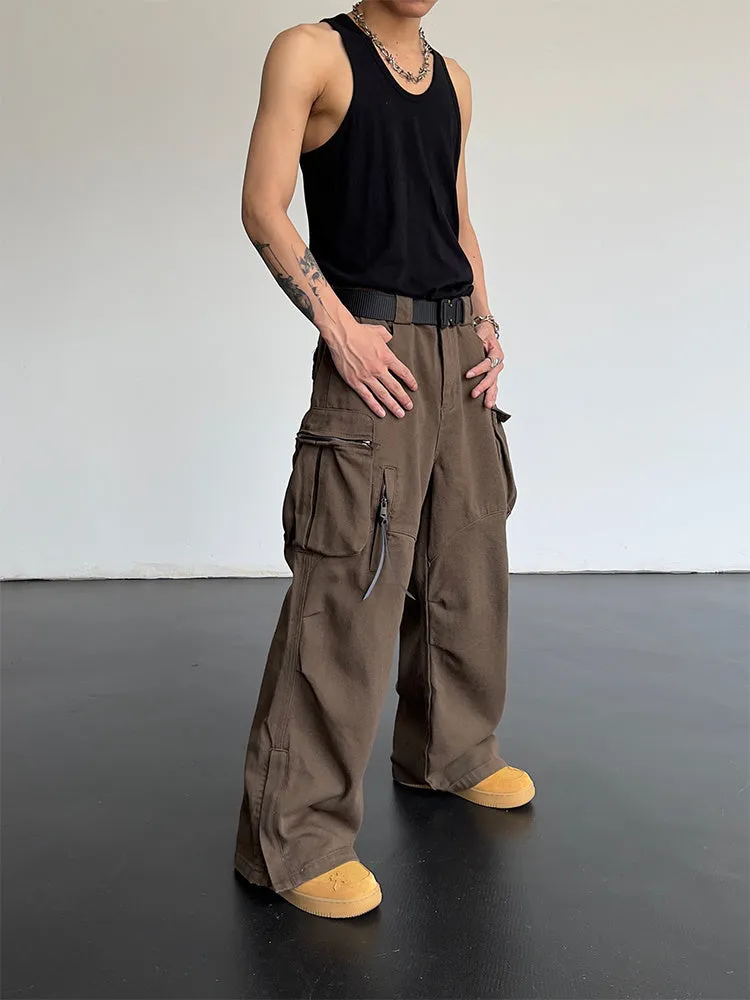 Vintage high waist loose wide leg trousers in coffee colour for women polyester fabric side view