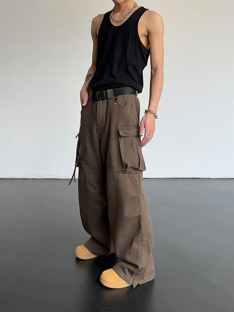 Vintage high waist loose wide leg trousers in coffee colour for women polyester fabric side view